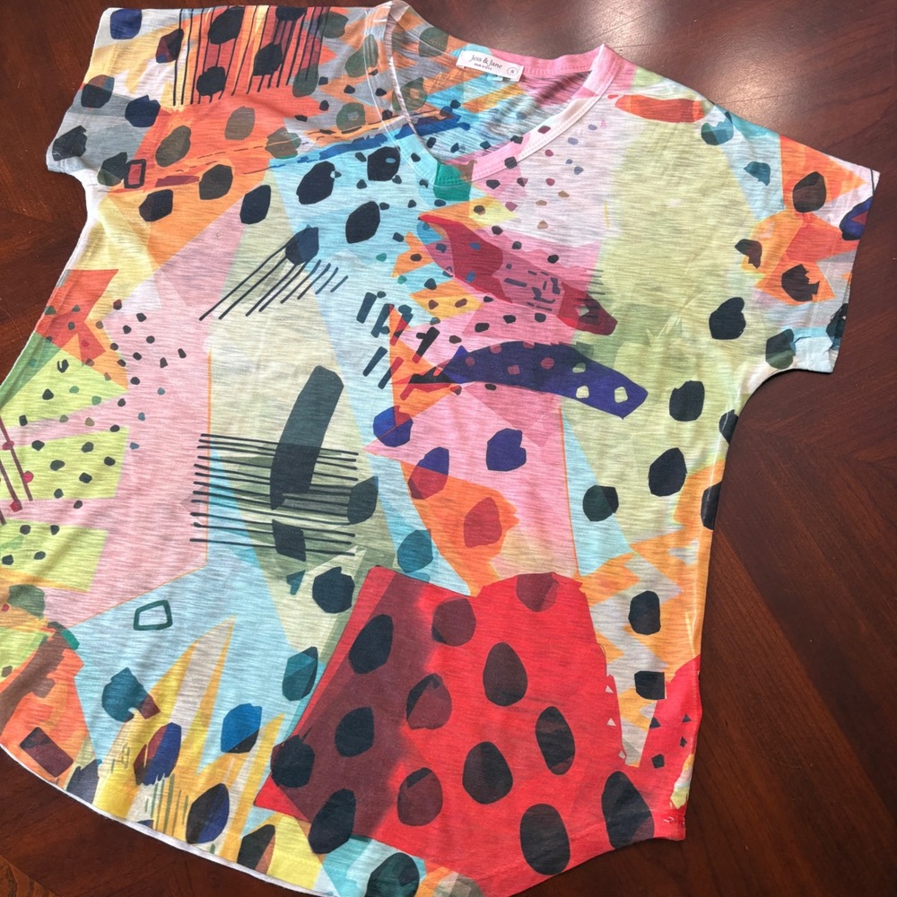 Jess & Jane T Shirt Dot Abstract Geometric Artsy Colorblock Small Multi Womens - Picture 3 of 11